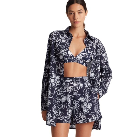 Lauren Ralph Lauren Women's Floral-Print Swim Cover-up Cotton Shirt Size S 10334 - Picture 2 of 5